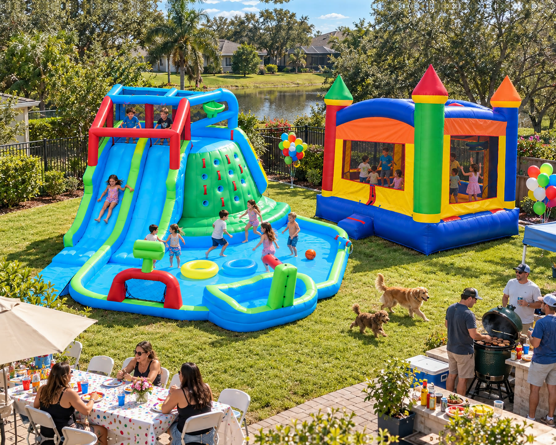 Kids bouncing on a bright inflatable